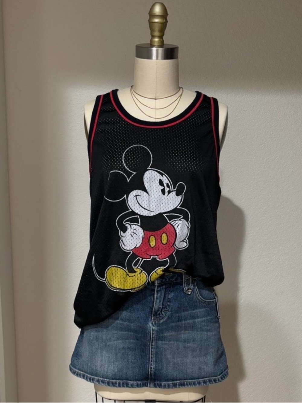 Disney Black Mesh Graphic Tank with Red Trim
